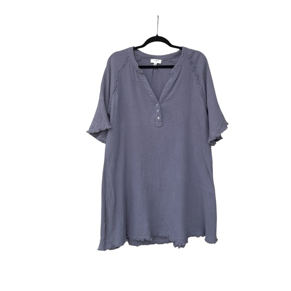 Umgee Women’s Tunic Dress V-neck Gauze Cotton Boho Button Frayed Hem Gray Size M - Picture 1 of 10